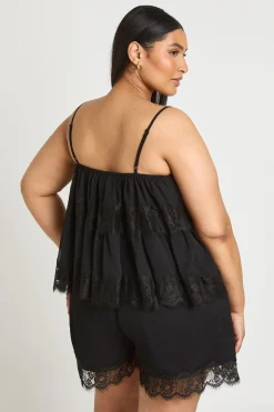 Top Caraco Grande Taille En Mousseline À Ourlet En Dentelle Superposé
