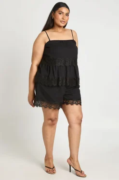 Top Caraco Grande Taille En Mousseline À Ourlet En Dentelle Superposé