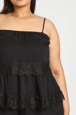 Top Caraco Grande Taille En Mousseline À Ourlet En Dentelle Superposé