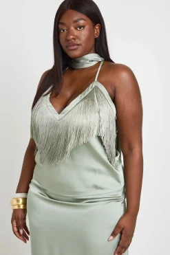 Top Caraco Grande Taille En Satin À Franges Avec Foulard