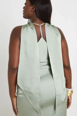 Top Caraco Grande Taille En Satin À Franges Avec Foulard