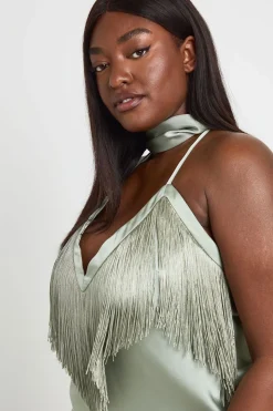 Top Caraco Grande Taille En Satin À Franges Avec Foulard