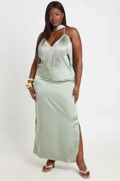 Top Caraco Grande Taille En Satin À Franges Avec Foulard