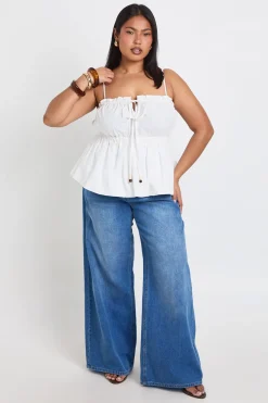 Top Caraco Grande Taille Froncé Avec Détails Perlés