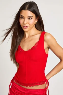 boohoo Top Corset Avec Bonnets Et Ourlet En Dentelle<Femme Satin Et Dentelle|Tops