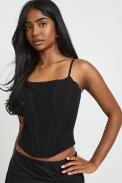 boohoo Top Corset À Baleines Avec Bordure En Dentelle<Femme Satin Et Dentelle|Tops