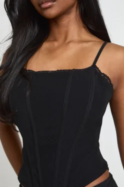 boohoo Top Corset À Baleines Avec Bordure En Dentelle<Femme Satin Et Dentelle|Tops