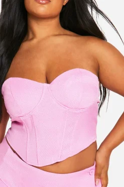 boohoo Top Corset Bandeau Bouclé Grande Taille<Femme Tops