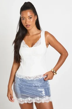 Top Corset À Bonnets Et Ourlet En Dentelle