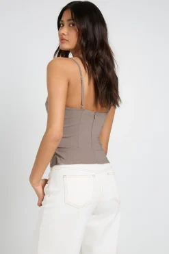 boohoo Top Corset À Bretelles Avec Fronces Latérales En Bengaline<Femme Tops