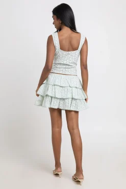 Top Corset Broderie Anglaise Col Carré Avec Nœud Devant