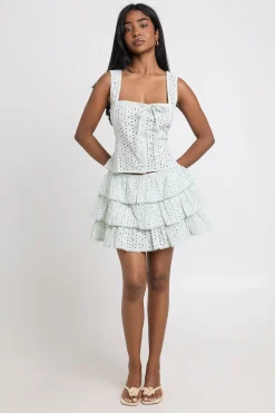 Top Corset Broderie Anglaise Col Carré Avec Nœud Devant