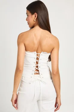 boohoo Top Corset Bustier Froncé Avec Bordure En Dentelle<Femme Satin Et Dentelle|Tops