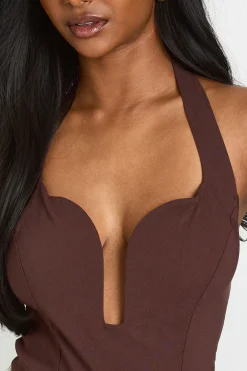 boohoo Top Corset Échancré En Bengaline Avec Col Halter<Femme Looks Chocolat|Tops