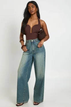 boohoo Top Corset Échancré En Bengaline Avec Col Halter<Femme Looks Chocolat|Tops