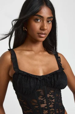 boohoo Top Corset À Dentelle Et Volants<Femme Satin Et Dentelle|Tops