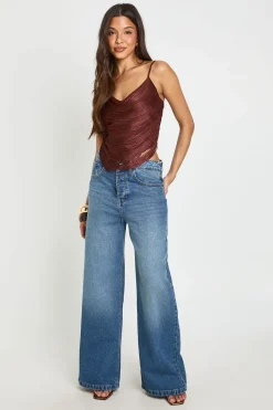 Top Corset Drapé À Franges Sur Le Devant