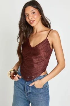 Top Corset Drapé À Franges Sur Le Devant