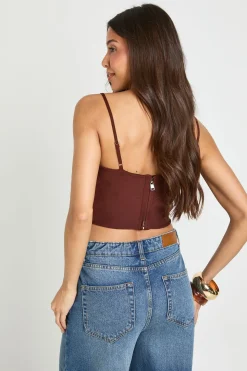 Top Corset Drapé À Franges Sur Le Devant