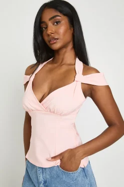 boohoo Top Corset En Bengaline À Col Licou Et Épaules Dénudées<Femme Tops