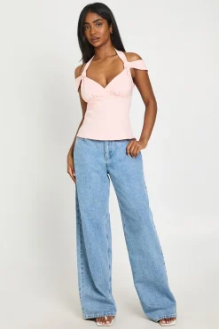 boohoo Top Corset En Bengaline À Col Licou Et Épaules Dénudées<Femme Tops