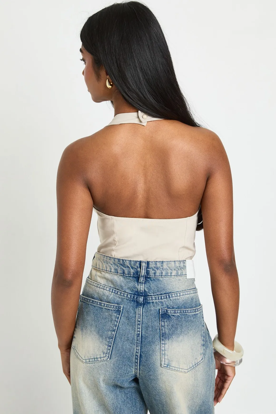 Top Corset En Bengaline À Encolure Dos-nu Avec Découpes