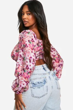 boohoo Top Corset Floral à Nouer Devant – Grandes Tailles<Femme Tops