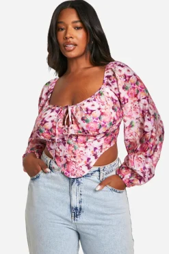 boohoo Top Corset Floral à Nouer Devant – Grandes Tailles<Femme Tops