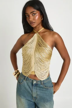 boohoo Top Corset À Franges Avec Col Licou<Femme Tops