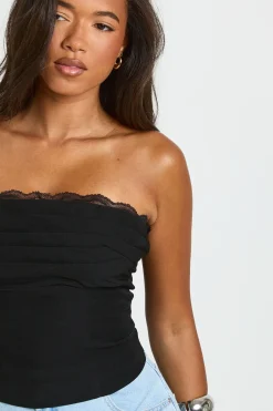 Top Corset Froncé Au Buste Avec Bordure En Dentelle