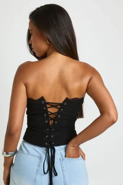 Top Corset Froncé Au Buste Avec Bordure En Dentelle