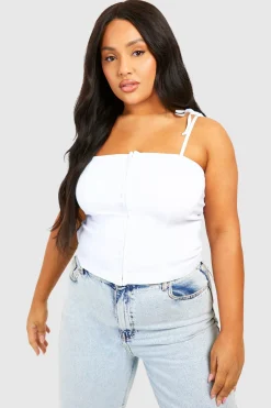 Top corset grande taille à attaches crochets et œillets et épaules nouables