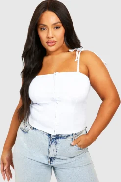Top corset grande taille à attaches crochets et œillets et épaules nouables