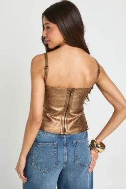 boohoo Top Corset Métallisé À Lacets Style Bandage<Femme Looks Chocolat|Satin Et Dentelle