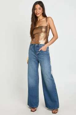 boohoo Top Corset Métallisé À Lacets Style Bandage<Femme Looks Chocolat|Satin Et Dentelle