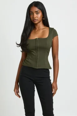 boohoo Top Corset Premium À Agrafes Et Œillets Avec Découpe Ajustée<Femme Tops