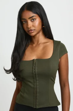 boohoo Top Corset Premium À Agrafes Et Œillets Avec Découpe Ajustée<Femme Tops
