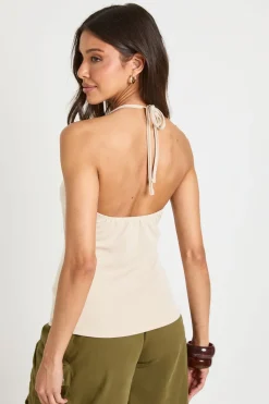 boohoo Top Court Côtelé Pêché Premium À Dos Noué Et Col Licou<Femme Tops
