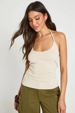boohoo Top Court Côtelé Pêché Premium À Dos Noué Et Col Licou<Femme Tops