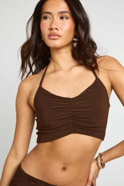 boohoo Top Court Dos Nu Froncé À Double Épaisseur<Femme Tops