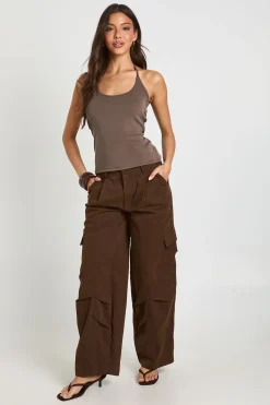 boohoo Top Court Dos Nu À Nouer Côtelé Pêche Premium<Femme Tops