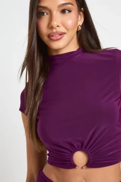boohoo Top Court Double Épaisseur En Tissu Slinky Avec Détail D'anneaux<Femme Tops