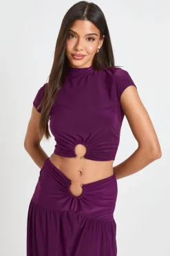 boohoo Top Court Double Épaisseur En Tissu Slinky Avec Détail D'anneaux<Femme Tops