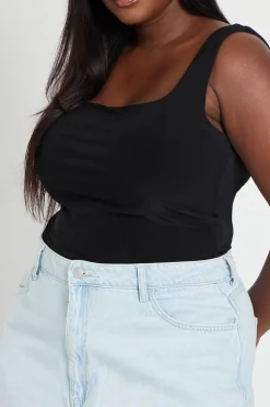 Top Court Grande Taille À Encolure Carrée En Tissu Slinky Double Épaisseur