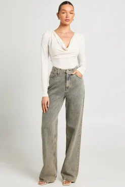 boohoo Top Court À Manches Longues Col Bénitier En Cupro<Femme Tops