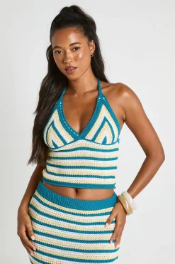 boohoo Top Crochet Rayé À Encolure Dos-nu<Femme Pulls Et Gilets|Toutes Les Mailles