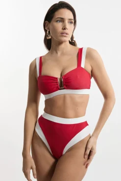 Top de bikini à empiècements blocs de couleurs et ourlé
