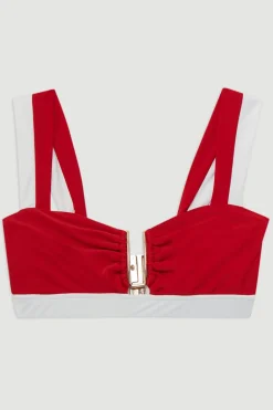 Top de bikini à empiècements blocs de couleurs et ourlé