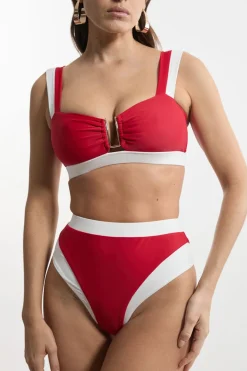 Top de bikini à empiècements blocs de couleurs et ourlé