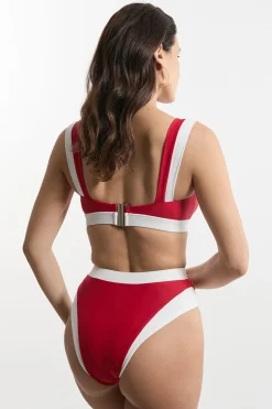Top de bikini à empiècements blocs de couleurs et ourlé